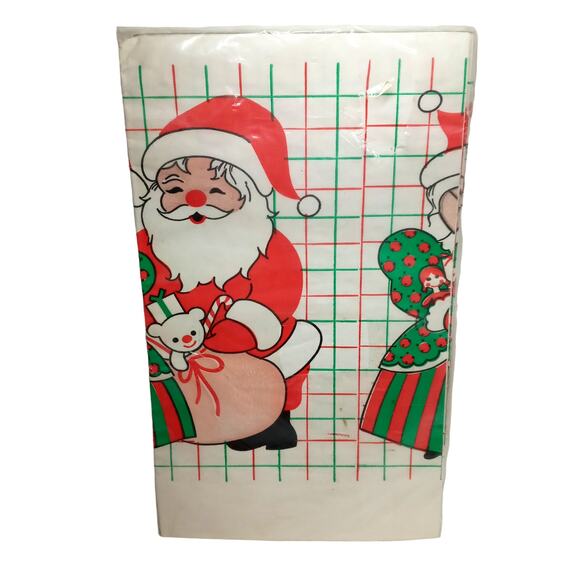 Vintage Santa Mrs Claus Paper Tablecloth Christmas 54"x88" Retro Holiday Kitsch - Picture 8 of 9